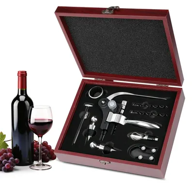 Imagen del producto de Conjunto de vinos de lujo con sacacorchos y caja de madera: el regalo perfecto para los amantes del vino