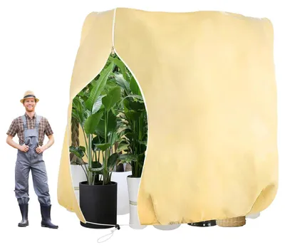 Image de Protection hivernale pour plantes, housse respirante de 85 g/m² pour plantes en pot, protection antigel avec fermeture éclair et cordon de serrage, beige (250 x 360 cm)