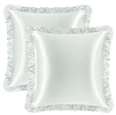 Immagine prodotto di Set di 2 federe per cuscini in raso, color grigio chiaro, con volant, 80x80 cm
