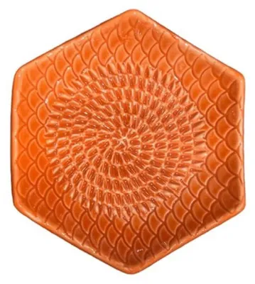 Produktbild von Kaladia Keramik Reibeteller Hexagon - Orange - ideal zum Zerkleinern von Zutaten - 12x3 cm - handgemacht & handbemalt