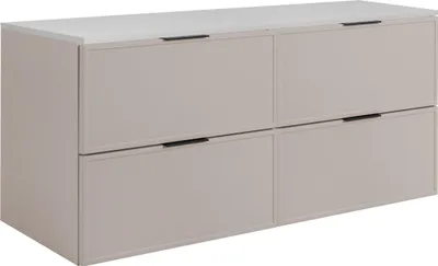 Immagine prodotto di RODAN | Mobile da bagno - SLIM - 160,6 cm - Kaschmir - 3 colori di maniglie in omaggio - con top bianco - 4 cassetti - Appeso
