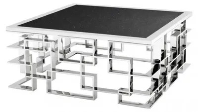 Produktbild von Casa Padrino Art Deco Luxus Couchtisch mit Granitplatte 100 x 100 x H. 45 cm - Wohnzimmer Salon Tisch - Hotel Möbel