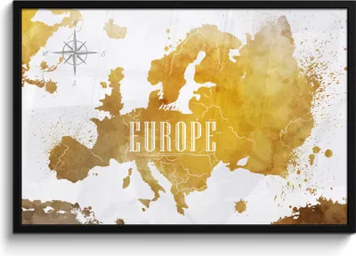 Produktbild von MuchoWow® MuchoWow® Gerahmtes Poster Weltkarten - Europa - Gold 90x60 cm - Poster mit zchwarzem Bilderrahmen - Fotorahmen - Foto-Plakat