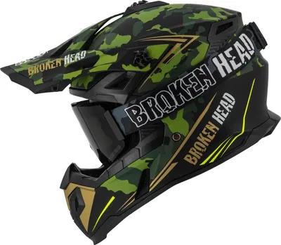Produktbild von Broken Head Crosshelm Squadron Grün-Gold + MX-Brille Regulator Schwarz : XL (61-62 cm) Größe: XL (61-62 cm)