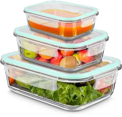 Obrázek produktu pro Sada tří skleněných dóz Unyqoos® – vzduchotěsné nádoby na skladování vyrobené z borosilikátového skla, objem 1040/680/410 ml, stohovatelné, vhodné do trouby a mikrovlnné trouby