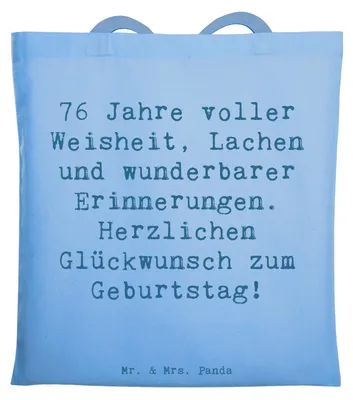 Produktbild von Mr. & Mrs. Panda festivaltasche Spruch 76. Geburtstag - Sky Blue - Geschenk, Alles gut zum, Jutetasche, 76 Jahre, dokumententasche, Shopping Tasche, Jubilar, Alter