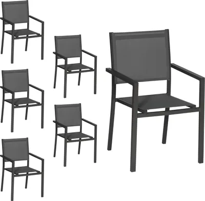 Produktbild von 6er Set Stühle aus anthrazitfarbenem Aluminium - graues Textilene
