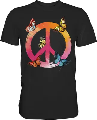 Produktbild von Buntes Peace Symbol Frauen Schmetterling T-Shirt – Black / XXL