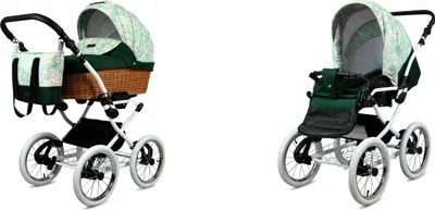 Produktbild von Babylux® Classic White | 2in1 Kinderwagen Set | Green Daisy | Kombikinderwagen | Kinderwagenset