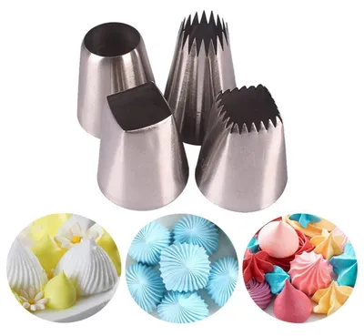 Immagine prodotto di Set di bocchette per sac à poche, grande, 4 pezzi, in acciaio inossidabile, per torte, cupcakes, churros, krapfen
