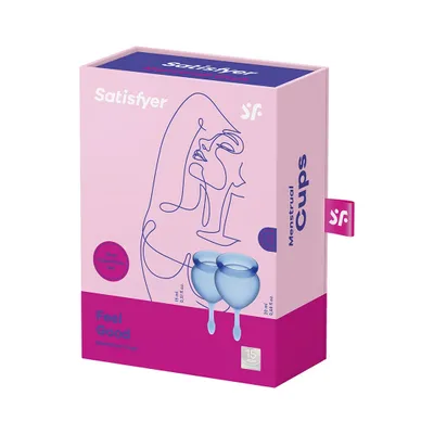 Immagine prodotto di Satisfyer, coppetta mestruale, Feel Good - Set di coppette mestruali', 2 pezzi, 15 e 20 ml, riutilizzabile, sostenibile, facile da pulire, colore: blu