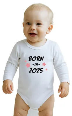 Immagine prodotto di Body per neonati con stampa "New Baby BORN IN 2025" rosa, taglia 68 (4-6 mesi)