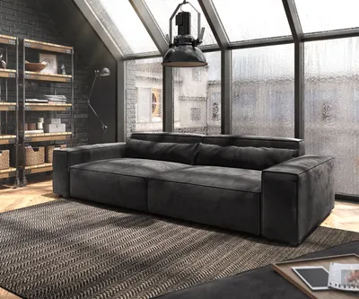 Produktbild von DELIFE Big-Sofa Sirpio XL 270x130 cm Mikrofaser Schwarz mit Hocker