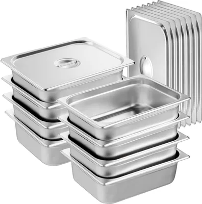 Produktbild von SucceBuy 8er-Pack Hotelpfannen, 1/2-Größe Anti-Stau-Dampfpfanne mit Deckel, 0,8 mm dicker Edelstahl, 4 Zoll tiefe Gastronomie-Aufbewahrungspfanne, für den gewerblichen und industriellen Einsatz
