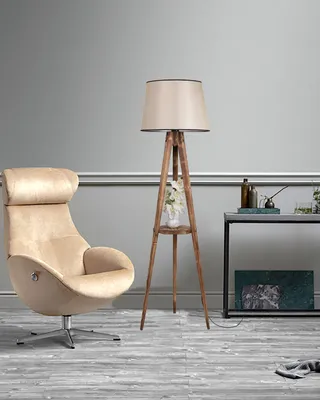Produktbild von Opviq, Sehbalı Tripod Yanık Lambader Pramit Açık Hasır Abajurlu, Stehlampen, Braun, Holz, 45 x 45 x 160 cm