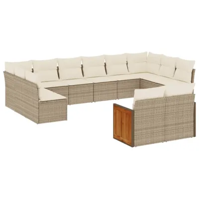 Produktbild von vidaXL 12-tlg. Garten-Sofagarnitur mit Kissen Beige Poly Rattan