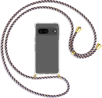 Produktbild von Handykette Backcover-Schutzhülle mit Band (Metall goldfarben) für Google Pixel 7 - blau+beige