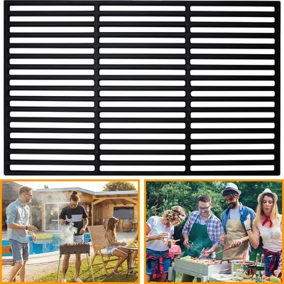 Image de Grille en fonte Izrielar 60 × 40 cm – Grille émaillée pour barbecue au charbon de bois, barbecue à gaz et four, accessoire de barbecue robuste, noir