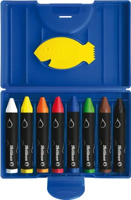 Produktbild von Pelikan Wachsmalstifte wasservermalbar Kunststoff-Etui mit 8 dicken runden Stiften und Schaber