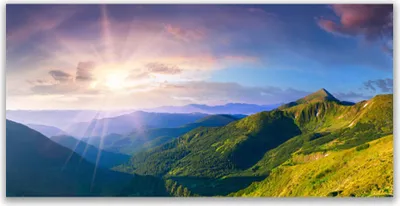 Produktbild von Glasbilder 140x70 Wandbild Druck auf Glas Gebirge Wiese Sonne Landschaft