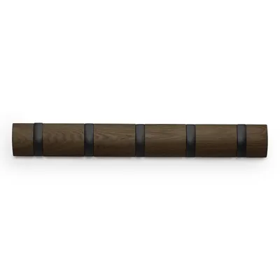 Produktbild von Umbra Flip Garderobenhaken, 5 Haken, Garderoben Haken, Kleiderhaken, Holz, Schwarz / Walnuß, 51 cm, 318850-048
