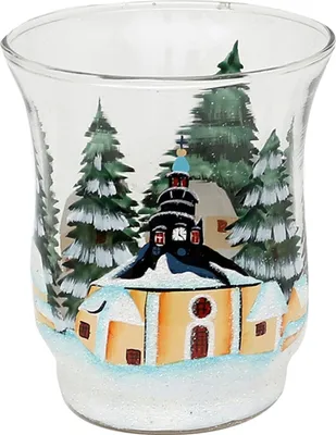 Produktbild von Teelichthalter Ø 8 cm aus Glas mit Weihnachtsmotiv Seiffen SIGRO