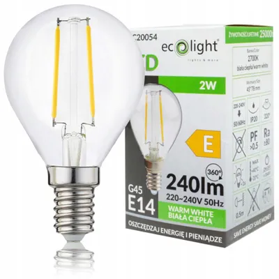 Obrázok produktu pre LED FILAMENT žiarovka guľová G45 E14 2W 2700K