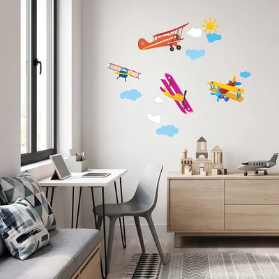 Image de Autocollant mural en forme d'avion pour décorer la chambre d'enfant