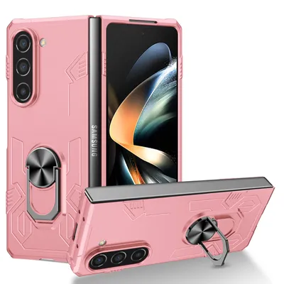 Obrázek produktu pro Pouzdro pro Samsung Galaxy Z Fold 5, robustní tvrdý PC, nárazuvzdorné Pouzdro s držákem prstenu a stojánkem Růžový