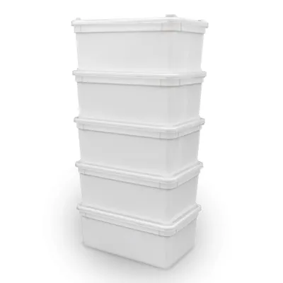 Produktbild von 5x Aufbewahrungsbox mit Deckel 1,3 Liter weiß 18,5 x 12,5 x 7,5 cm – stapelbarer Organizer für Küche, Bad, Büro, Haushalt & Vorrat