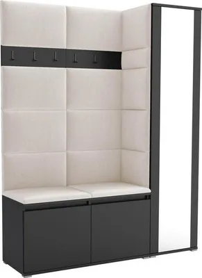 Obrázek produktu pro Šatní sestava Noris VII se zrcadlem, čalouněná šatní skříň 145 cm, předsíňový nábytek s nástěnnými panely, botníky a úložným prostorem (barva: černá + Trinity 01)