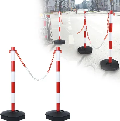 Produktbild von LARS360 2 ks bariérový stĺpik plastový s 2 reťazami 1,4 m bariérovej reťaze Flexibilný reťazový stojan reťazový stĺpik Biely/červený stĺpik