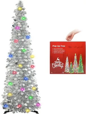 Produktbild von Künstlicher Weihnachtsbaum Dekorativ mit LED-Beleuchtung Aufklappbar Silber 150 cm