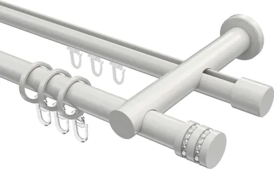 Produktbild von Interdeco Rundrohr-Innenlaufstange / Gardinenstange (Kombination) Weiß, Typ Platon Estana (Glitzerkappe), 20 mm Ø 2-läufig, 480 cm