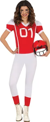 Produktbild von Rugbystar Spielerin Kostüm Rot Weiß Sport Tracht Party Look, Größe: 42 - 44 (L) Farbe: Rot
