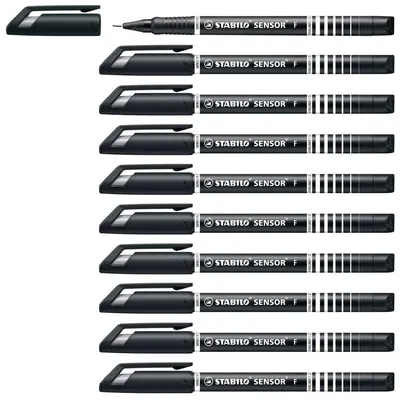 Produktbild von STABILO Fineliner mit gefederter Spitze -  SENSOR F - fein - 10er Pack - schwarz