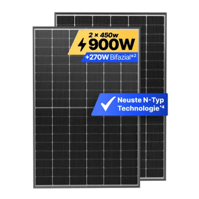 Produktbild von Solakon® Solarmodul 450W Bifazial Glas-Glas N-Type – Full Black PV Modul 40V für Balkonkraftwerk (2 Stück)