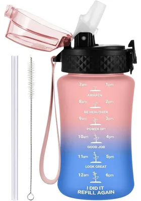 Produktbild von Trinkflasche Kinder 350ml mit Strohhalm BPA-frei Zeitmarkierung auslaufsicher Rosa Blau
