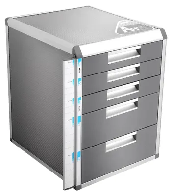 Imagen del producto de Organizadores para cajones, espacio de almacenamiento con cerradura, diseño de 5 niveles, color GRIS