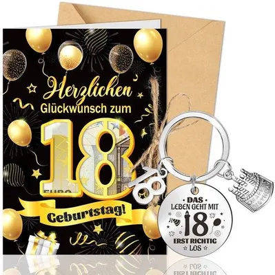 Produktbild von Verjaardagskarte 18 Jahre - Geschenkset - Glücksbringer - Wunschkarte