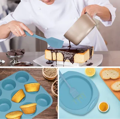 Produktbild von Siliconen Bakformen Set - Antihaft Backbleche - Kuchenform Brotbackform - Muffinform Tortenform - Runde Kuchenform Gebäck Backblech - Backen Keks Pizza Brot.