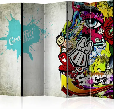 Produktbild von 5-teiliger Doppelseitiger Vlies Paravent - Graffiti Beauty 225x172 cm h-C-0049-z-c