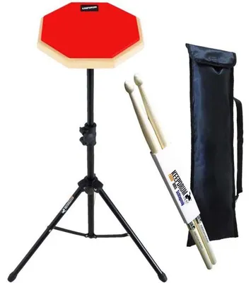 Produktbild von keepdrum DP-RD SET Practice Pad Rot mit Stativ-Tasche und Schlagzeugstöcke