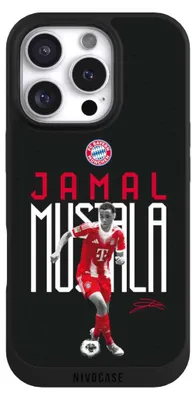 Produktbild von NIVOCASE Handyhülle für Apple iPhone 16 Pro  Hülle NIVOpure Case Schwarz FC Bayern München Offizielles Lizenzprodukt Jamal Musiala