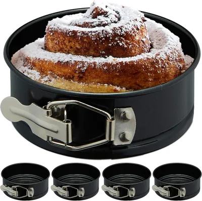 Produktbild von Kleine Kuchenformen – Set mit 5 Stück – Durchmesser 12 cm – Rund – Antihaftbeschichtung – Hitzebeständig bis 250°C – Mini-Kuchenformen – Schwarz