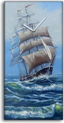 Produktbild von Dekor Leinwand Uhr Wandbilder Quarz 30x60 Wellen Wasser Meer Segel Schiff Himmel - weiße Hände