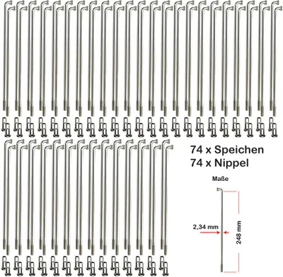 Produktbild von 74 Stk. Speichen 248mm verstärkt NIRO Cargo 2,34mm inkl. Messing Nippel Spokes