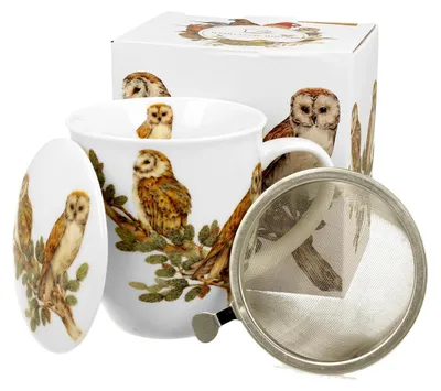 Zdjęcie produktu dla DUO | Kubek świąteczny - Kubek do kawy - 400 ml - Ptaki - Porcelana - Kubek do herbaty z sitkiem - Pudełko upominkowe