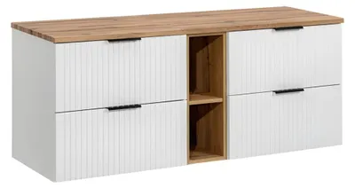 Produktbild von Badezimmer-Set NOXERA 140 cm mit 2 Nischen – Mattweiß und Wotan-Eiche