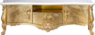 Produktbild von Casa Padrino Luxus Barock TV Schrank Weiß / Gold 176 x 48 x H. 61 cm - Prunkvoller Fernsehschrank mit 2 Türen und Schublade - Barock Wohnzimmer Möbel